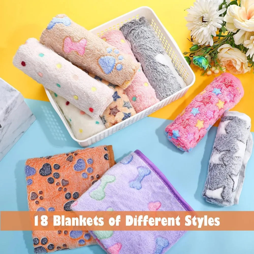 18 Pack Fleece Pet Blanket Set Cozy Sleep Mats For Dogs Cats
