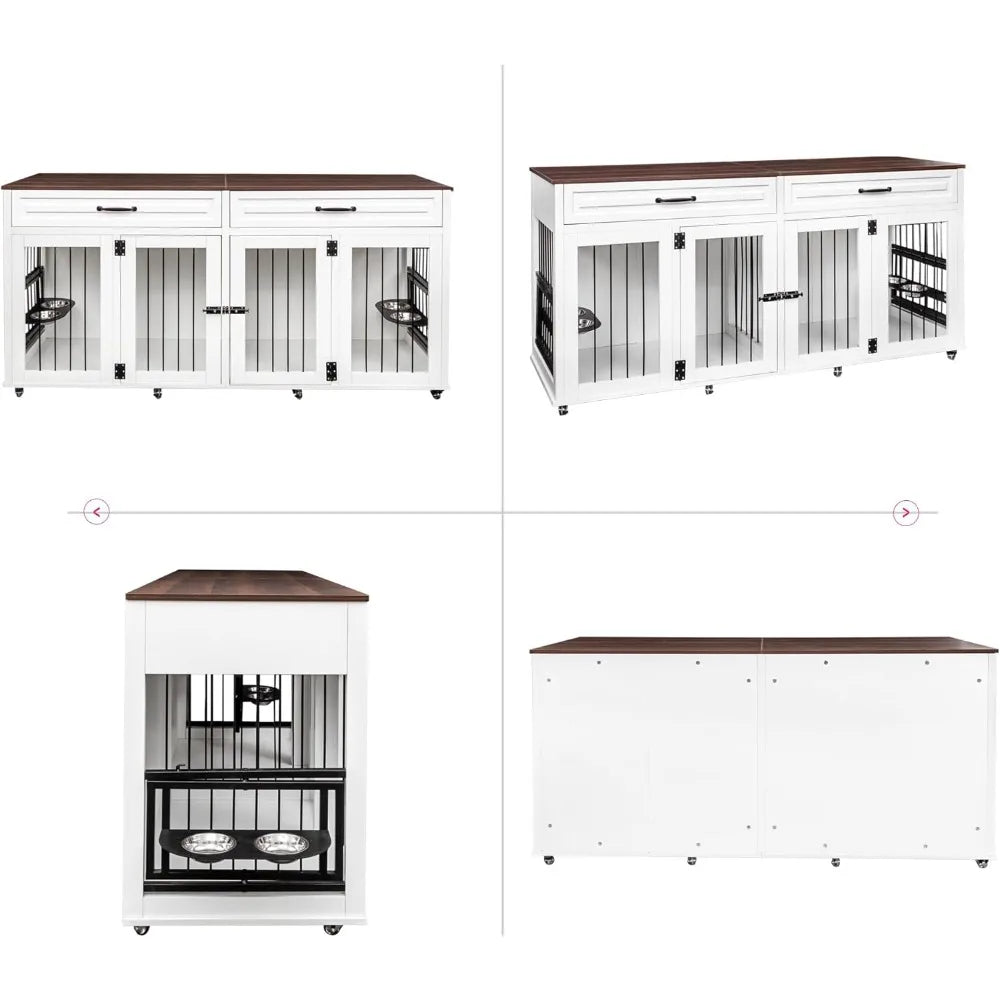 Wooden Dog Crate Cabinet With Two Doors TV Stand Storage