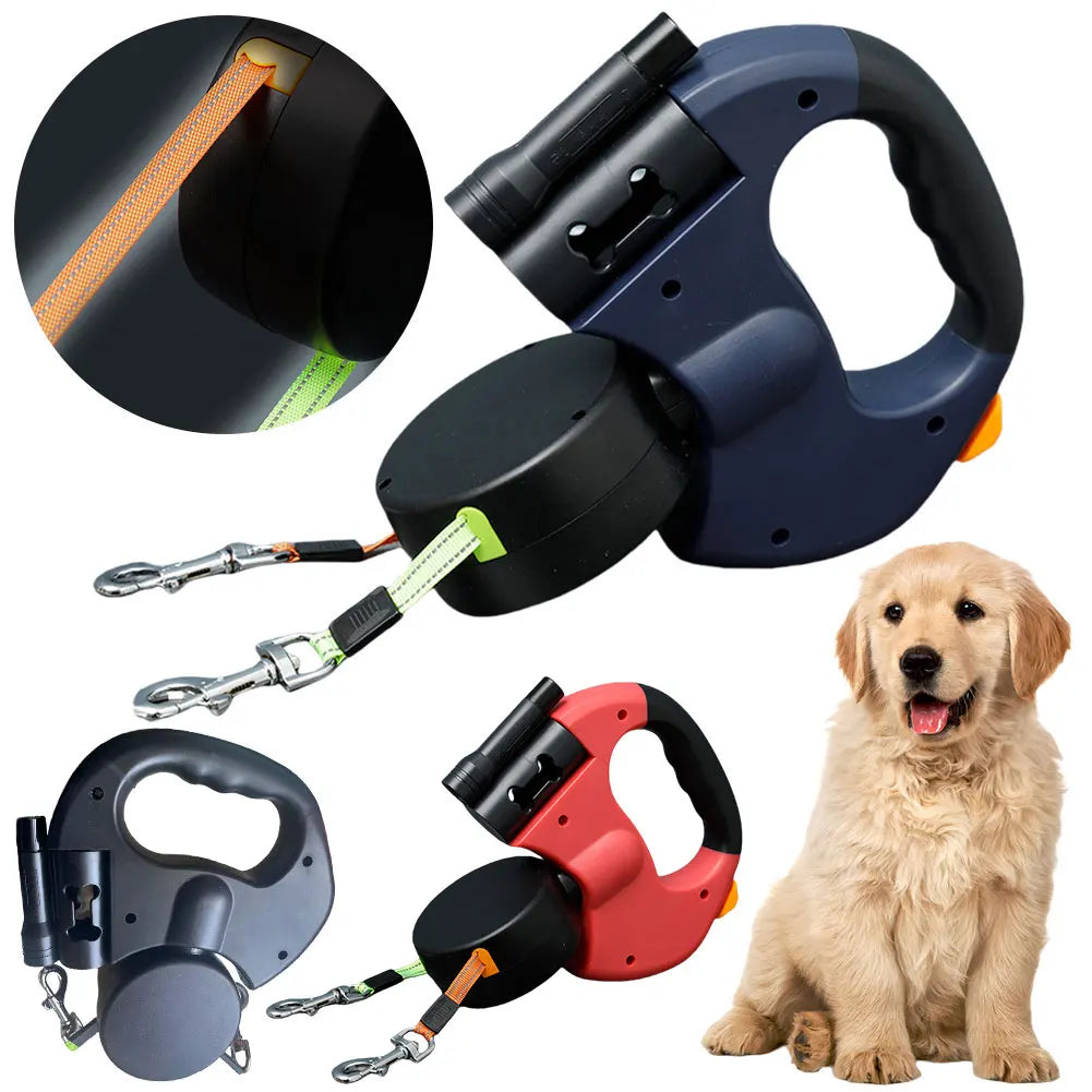 Double Headed Dog Leash with 360 Degree Swivel and LED Light