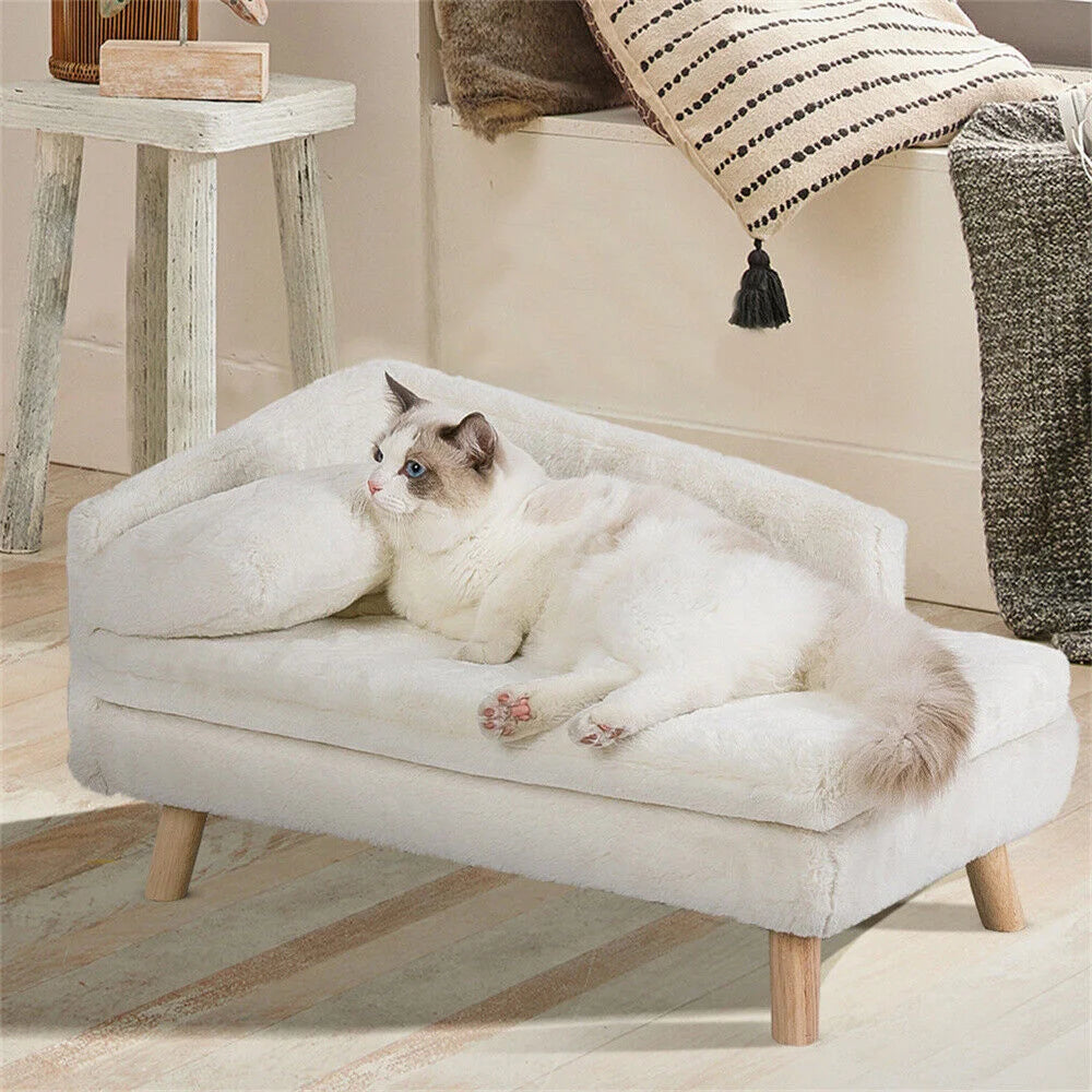 Luxurious Raised Dog Sofa Bed With Backrest And Wooden Legs