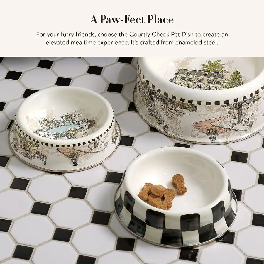 Pet Bowl, Cute Cat and Dog Bowl for Food and Water, BlackandWhite Courtly Check, Small