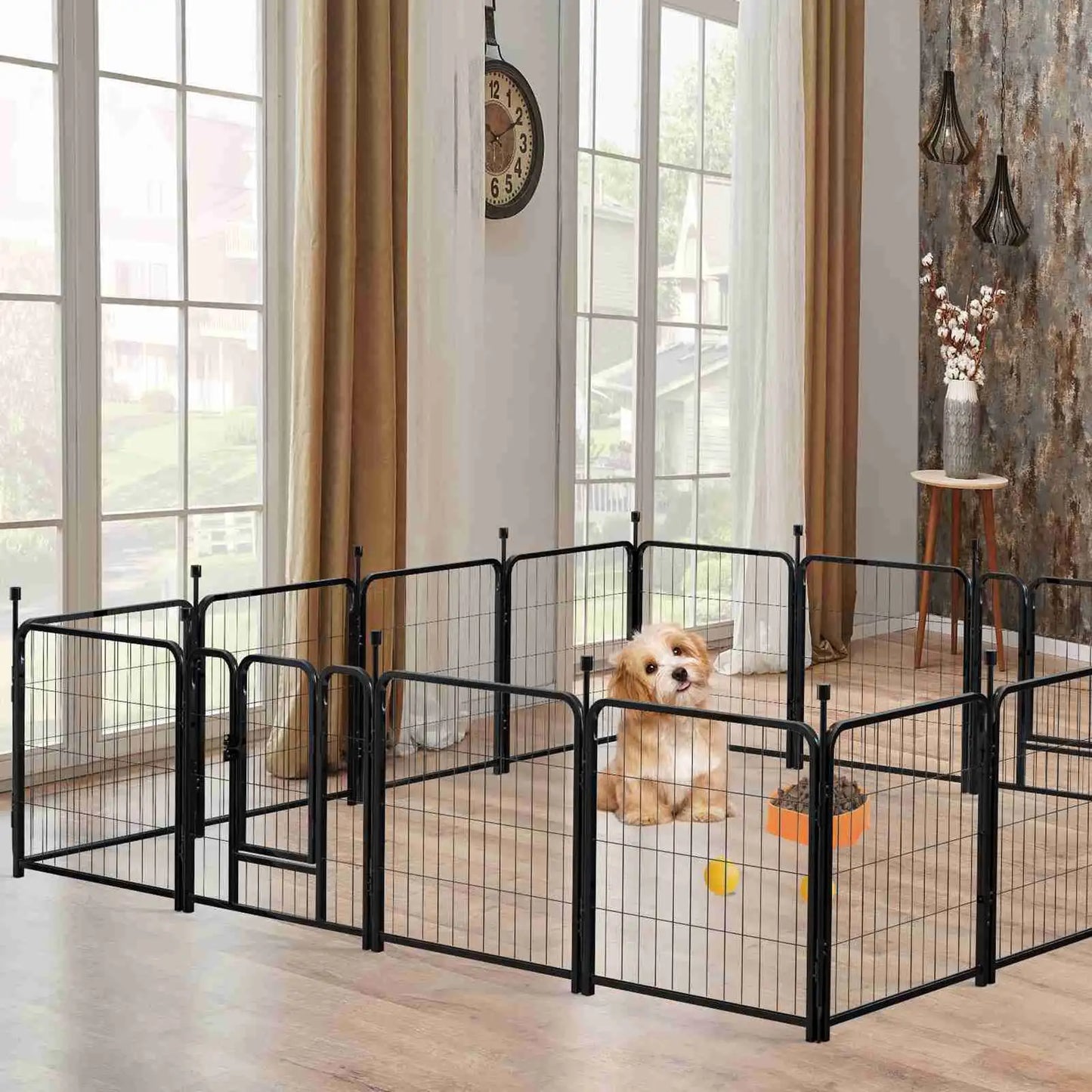 16 Panels 24 Inch Pet Exercise Playpen with Sound Reduction Cover and 2 Clip Metal Dog Puppy Playpen for Indoor and Outdoor Use