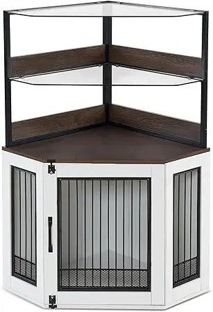 Masterpiece Corner Dog Crate With Glass Shelves And Door