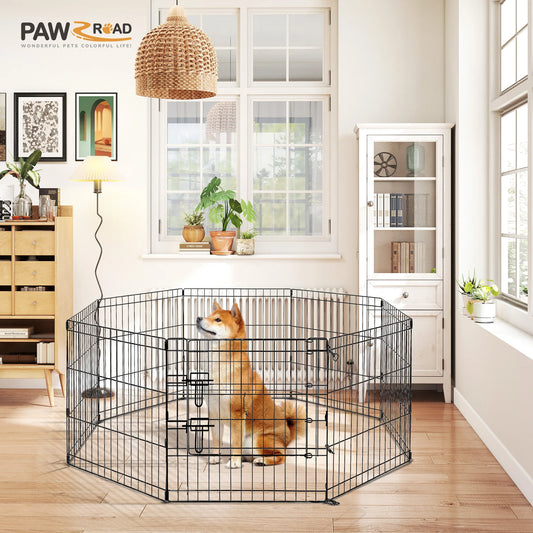 Foldable Metal Dog Playpen With Doors For Indoor Outdoor