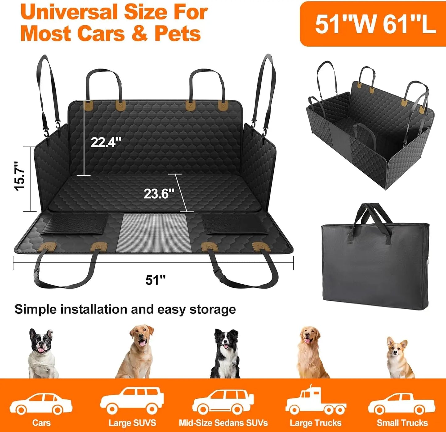 Waterproof Dog Car Seat Cover Hammock Foldable Back Seat Protector