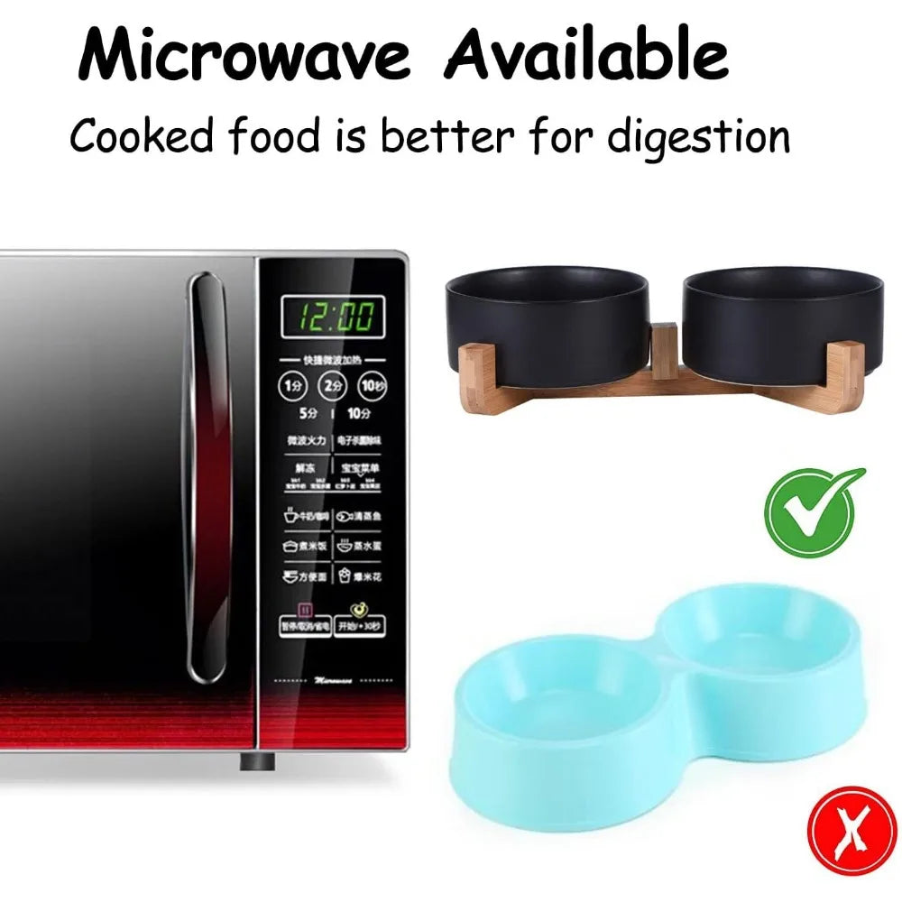 Ceramic Cat And Dog Bowls Set With Stand Anti Slip