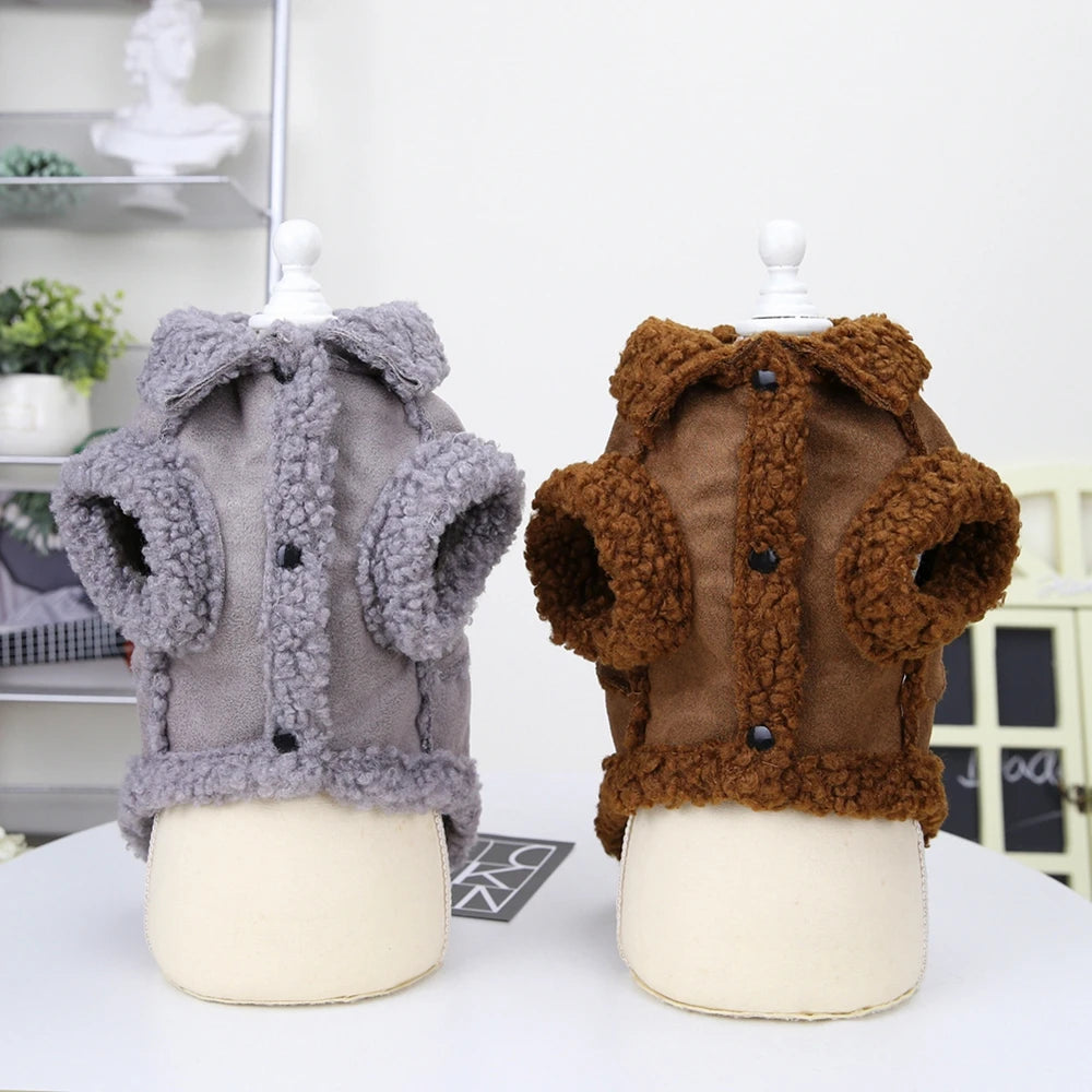 British Style Dog Jacket Lamb Fleece Winter Coat for Small Dogs Chihuahua Pug Yorkie Warm Outfit