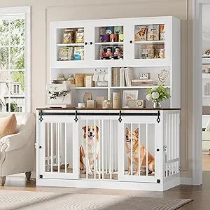 Dog Crate Furniture for Pets with Divider and Four Doors