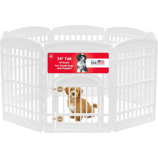 34 8-Panel Dog Playpen with Door, 63 x 63 x 35, Puppy Playpen, Dog Play Pen Indoors, Pet Fence, Puppies/Small Dogs, White