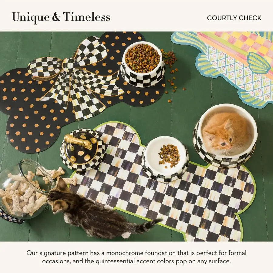 Pet Bowl, Cute Cat and Dog Bowl for Food and Water, BlackandWhite Courtly Check, Small