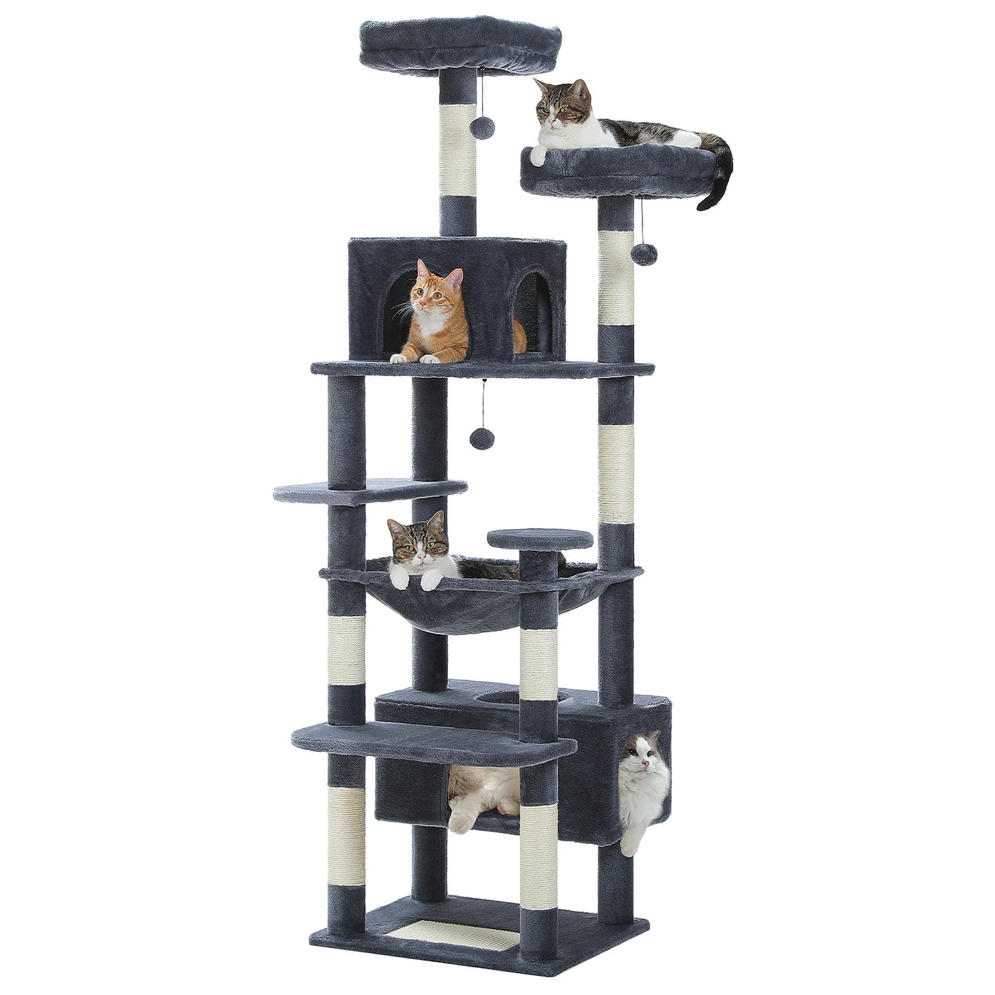 184CM Large Cat Tree and Tower for Indoor Cats with Sisal Covered Scratching Posts Spacious Hammock Padded Perches and Condos
