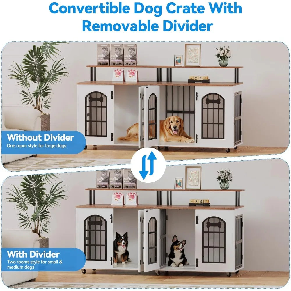Double Dog Crate Furniture For Two Dogs Indoor Wooden Kennel