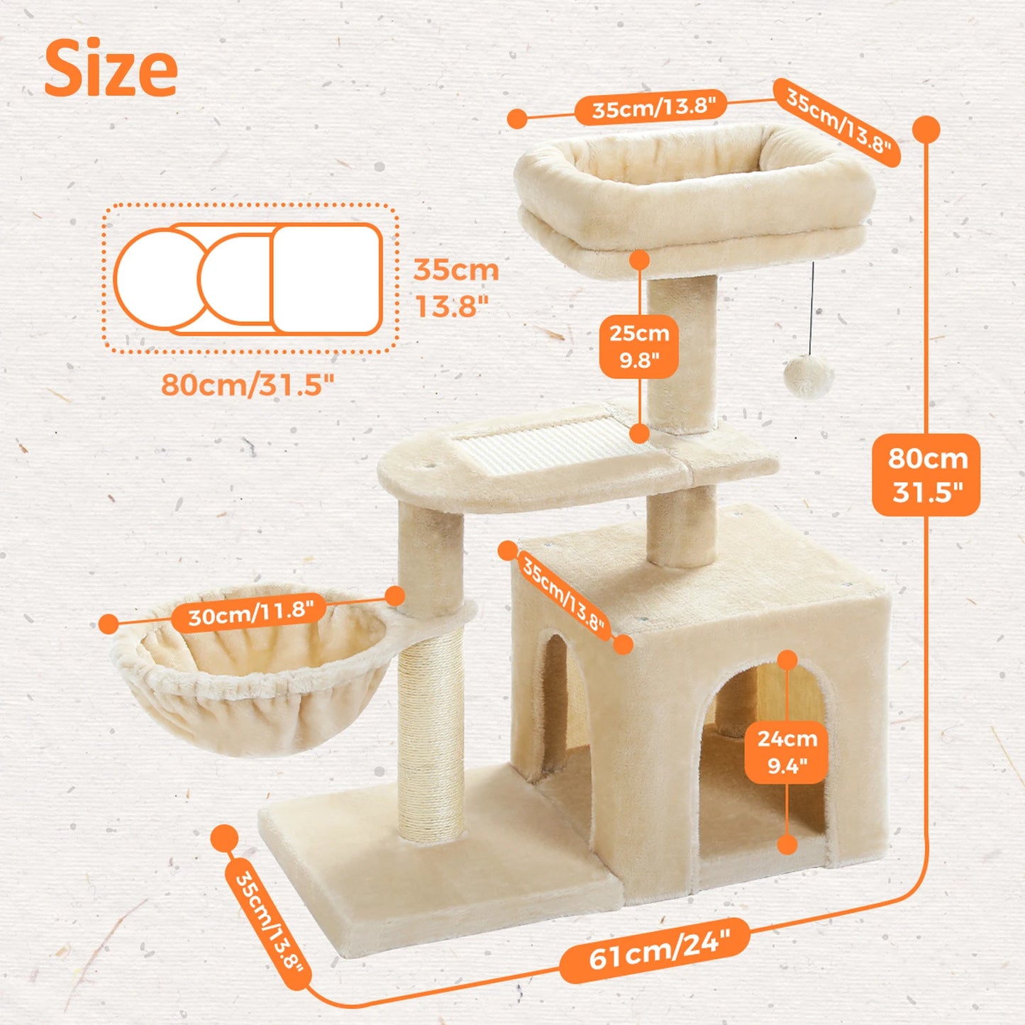 Cat Tree Cat Tower for Indoor Cats with Big Hammock Removable Top Perch Scratching Posts Three Tier Design Grey