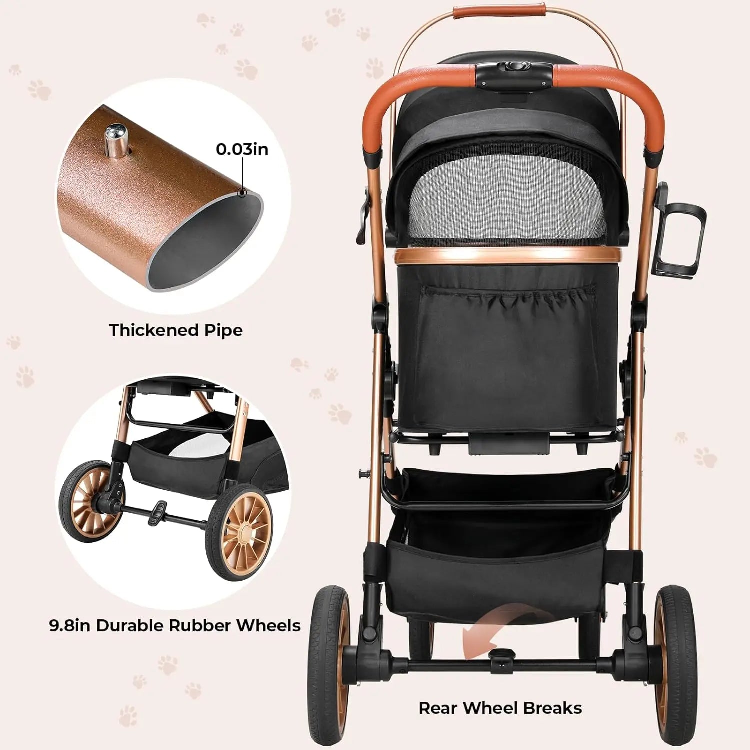 360° High Wheels Transport Foldable Cat Pet Stroller 