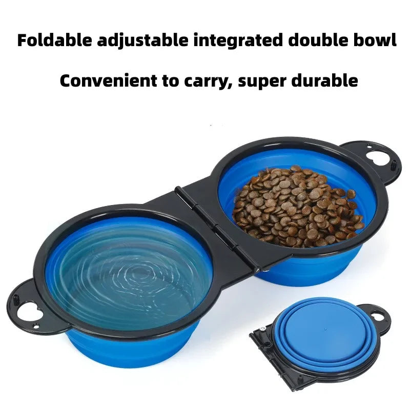 1-piece 2-in-1 foldable dual bowl feeding bowl portable 