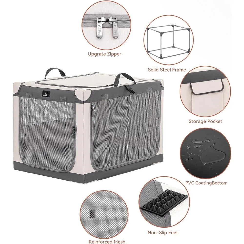 Durable Foldable Stainless Steel Dog Crate With Mesh