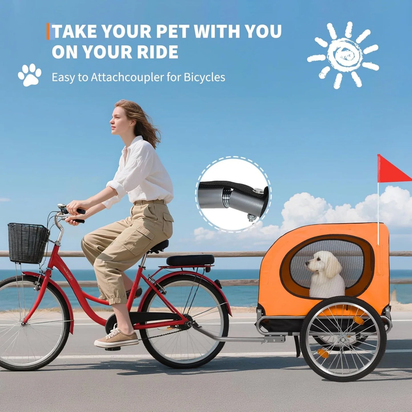 Universal Bike Trailer for Medium & Large Dogs - 88Lbs Capacity Convertible Pet Carrier with 19" Air Tires for Bicycle & Jogger