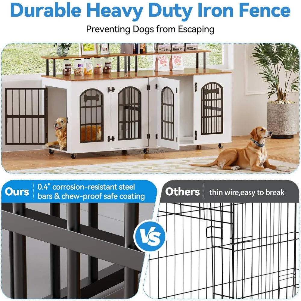 Double Dog Crate Furniture For Two Dogs Indoor Wooden Kennel