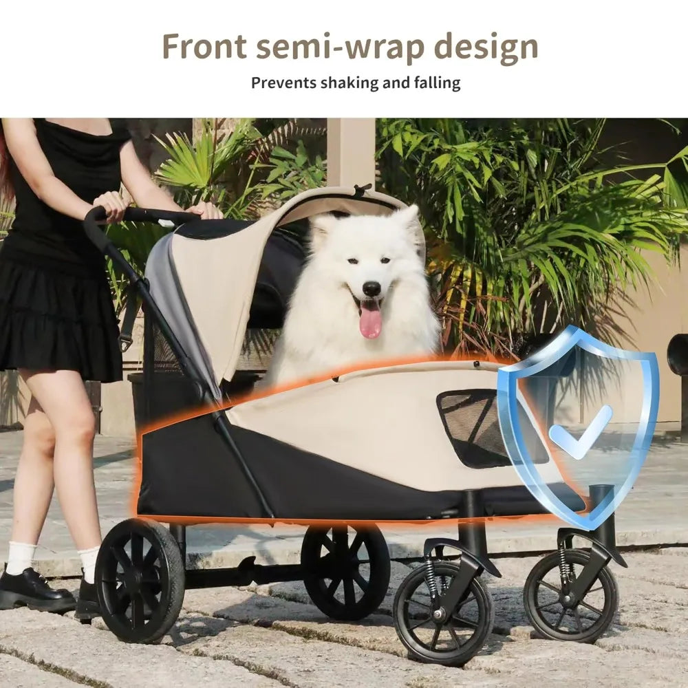 Stroller for Medium/Large Dogs One-Click Folding 4 Wheel Pet Foldable Dog Stroller for 2 Dogs Jogger with Storage Pocket
