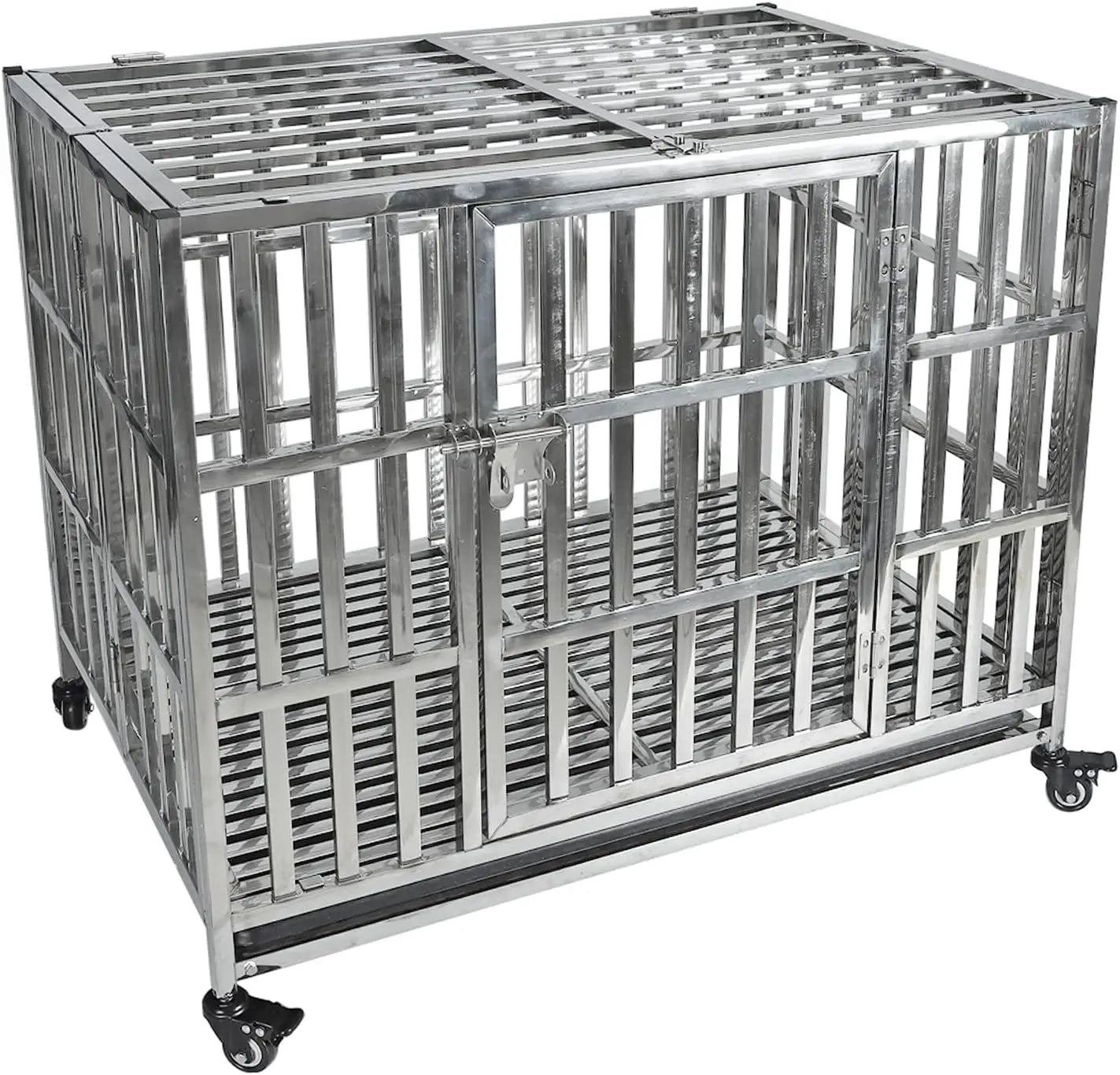 Stackable Stainless Steel Dog Crate With Locking Wheels