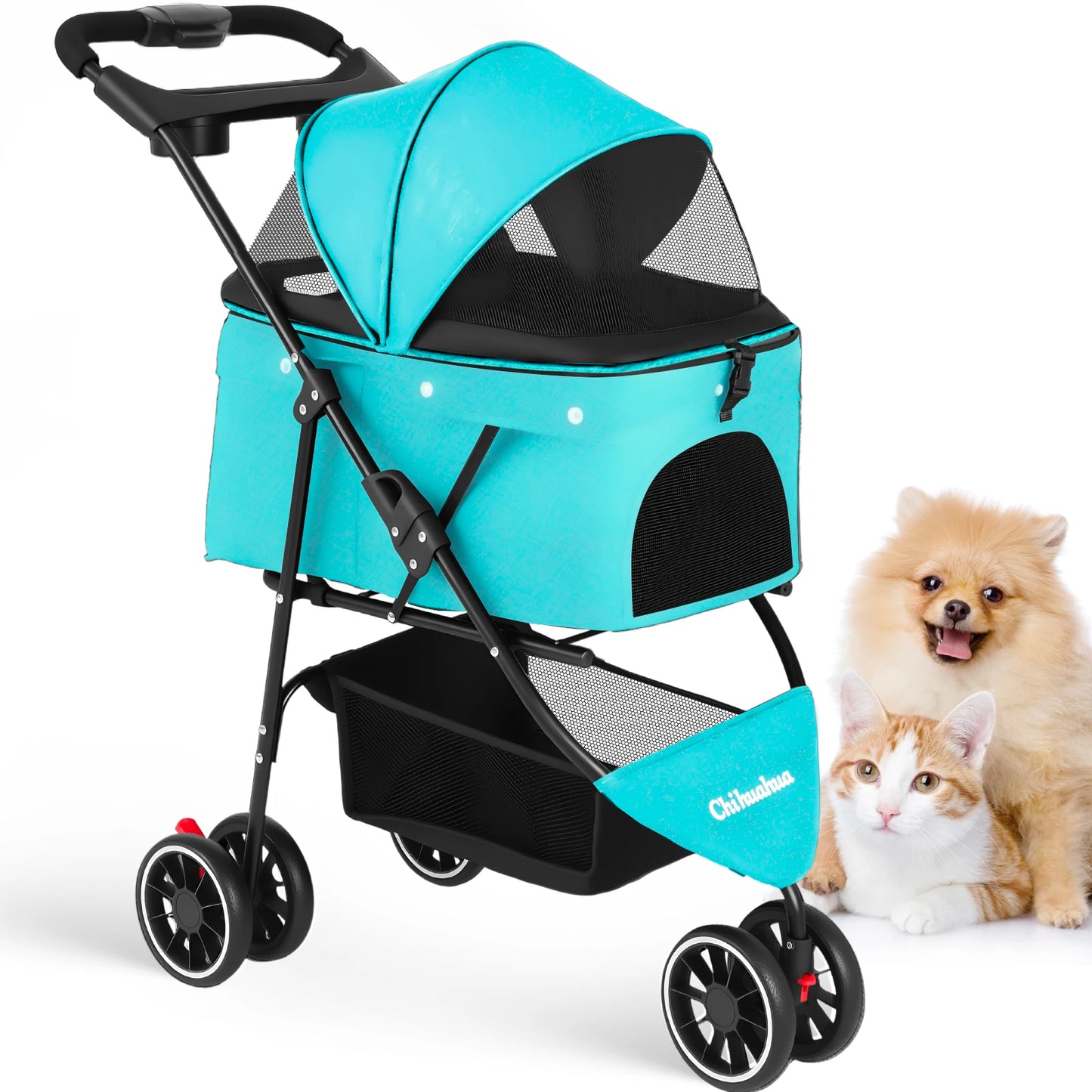 Pet Stroller For Small Medium Cats&Dogs 3 Wheels Foldable with Breathable Mesh Canopy Pet Travel Carrier Suitable Outdoor Travel