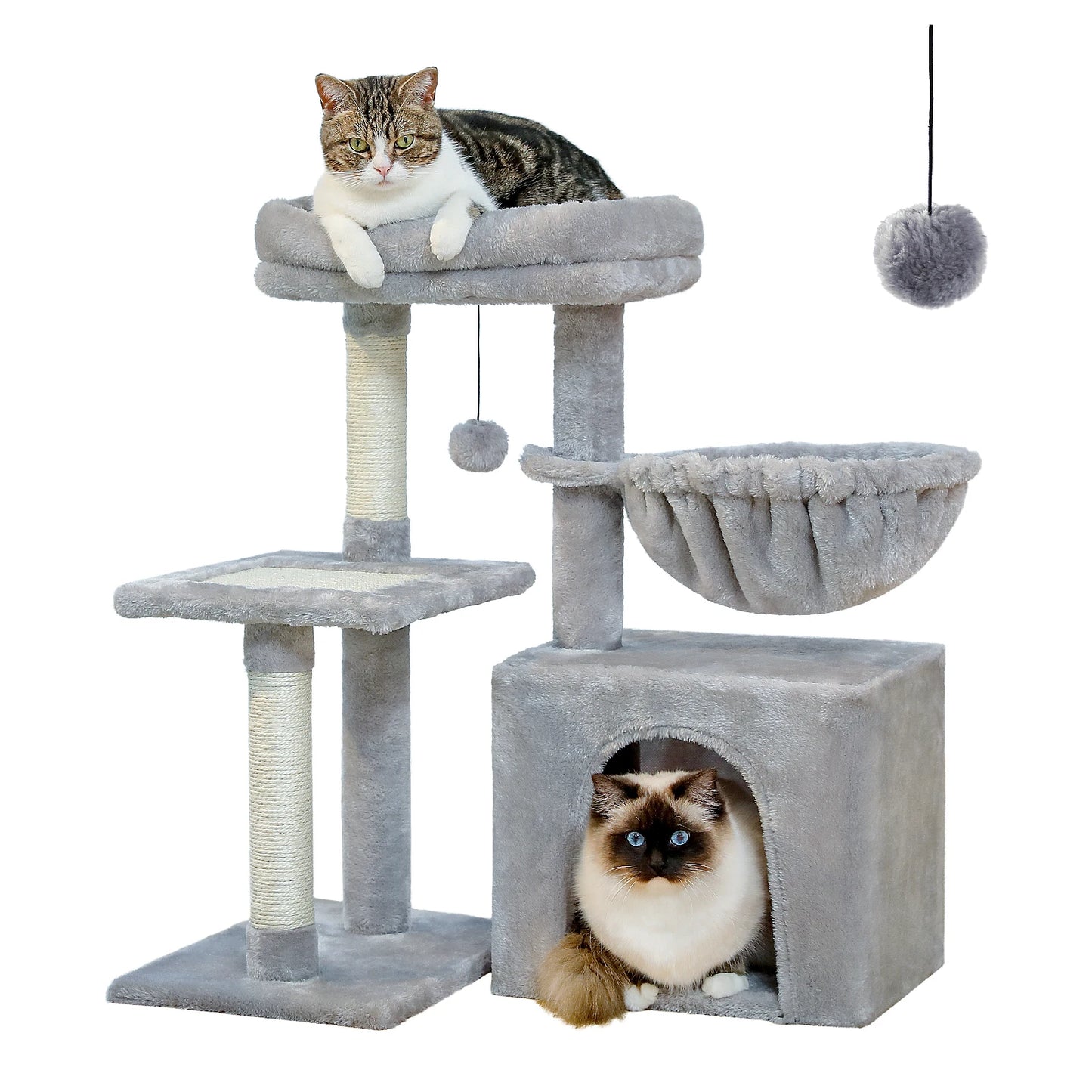 Cat Tree Cat Tower for Indoor Cats with Big Hammock Removable Top Perch Scratching Posts Three Tier Design Grey