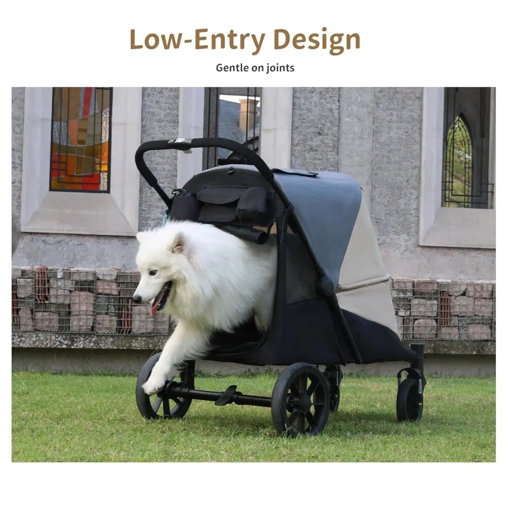 Stroller for Medium/Large Dogs One-Click Folding 4 Wheel Pet Foldable Dog Stroller for 2 Dogs Jogger with Storage Pocket
