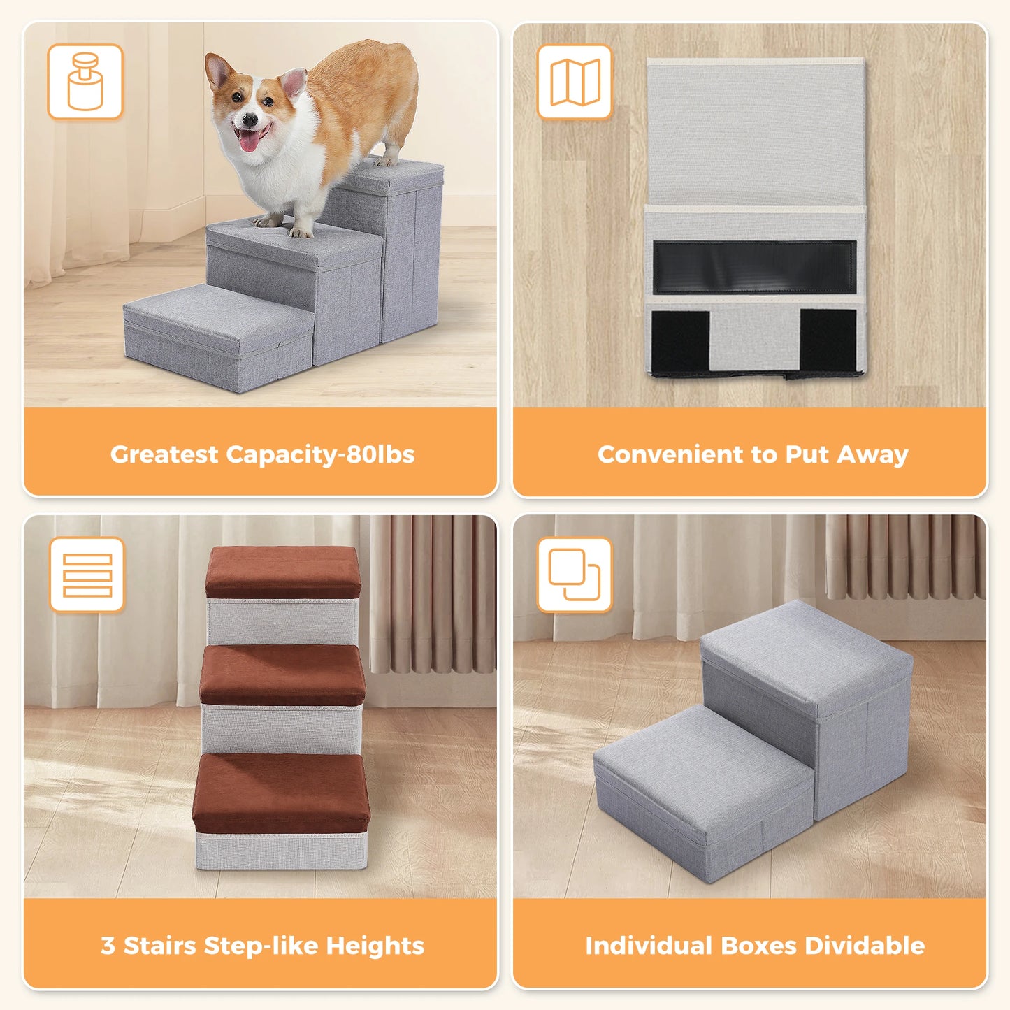 Foldable 3-Tier Dog Stairs with Storage for Easy Access