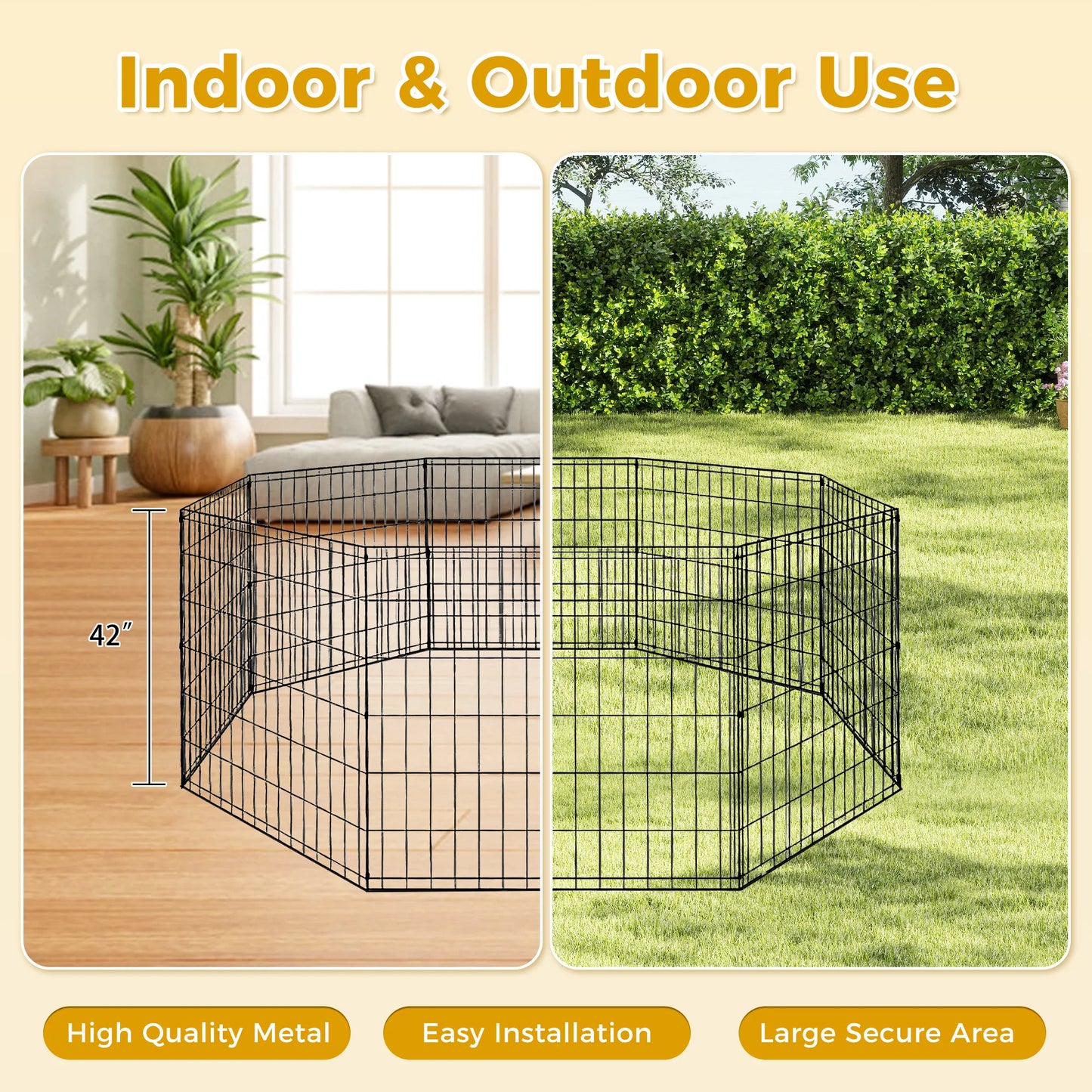 Foldable Metal Dog Playpen With Doors For Indoor Outdoor