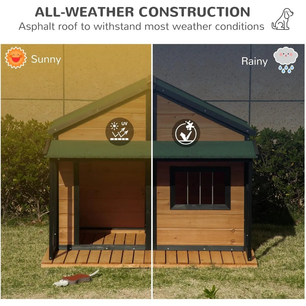 Outdoor Cabin Style Wooden Dog House With Porch Kennel