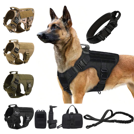 Tactical Dog Harness Collar Leash Molle Pouches For Medium Large Dogs Pet German Shepherd Training Walking Vest Dog Harnesses