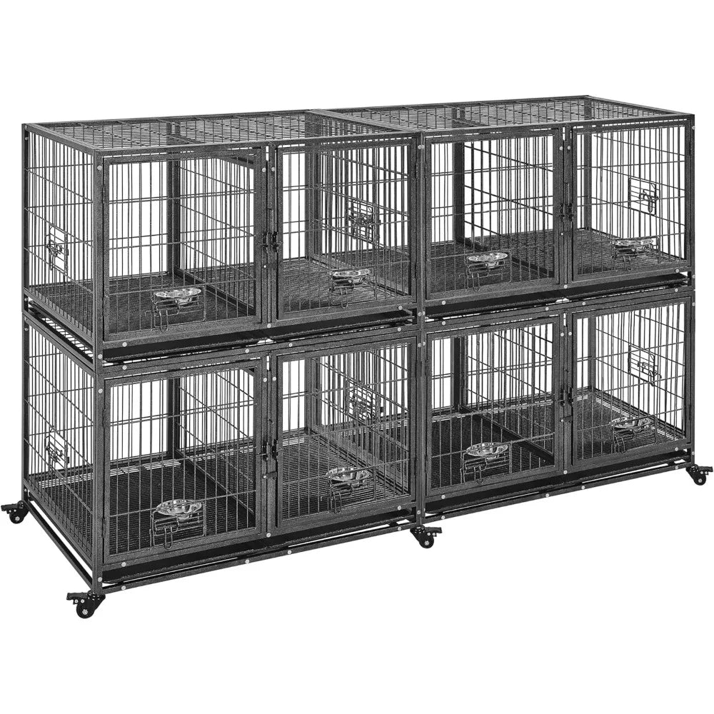 Stackable Heavy Duty Dog Crate With Removable Divider Doors