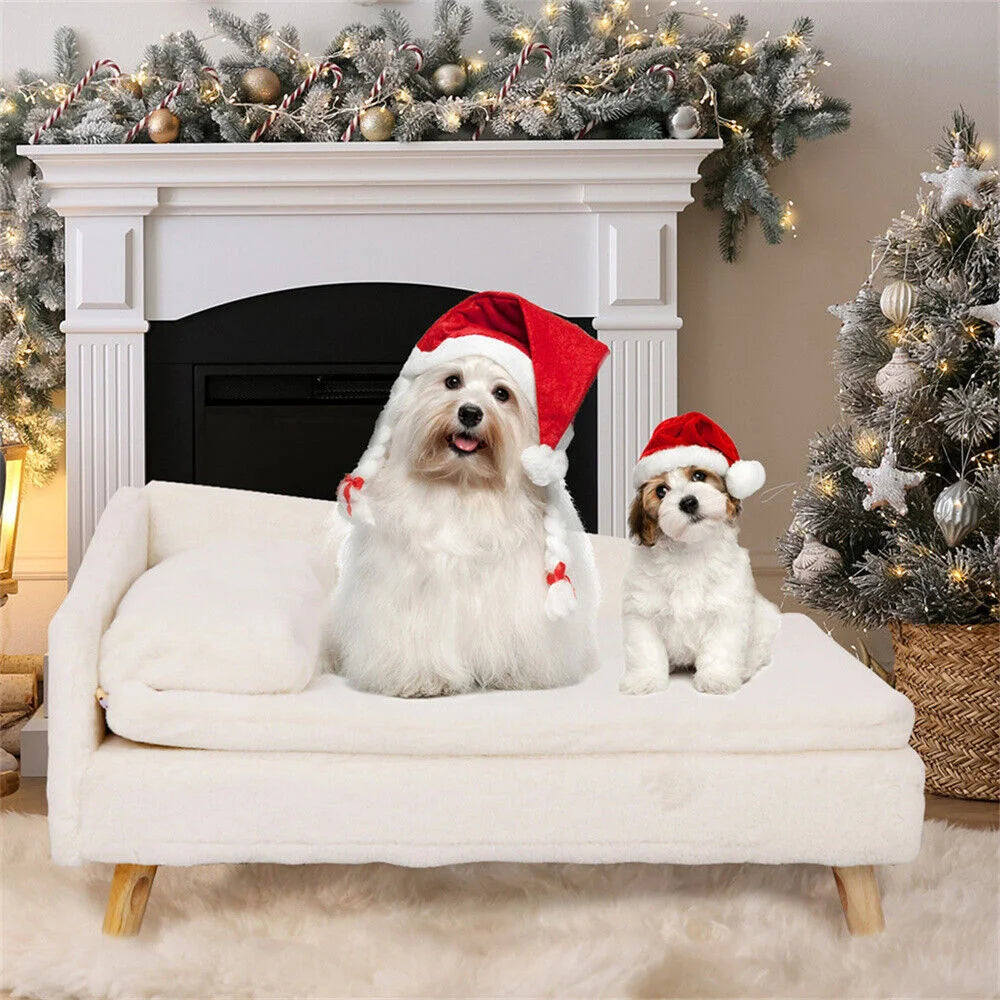 Luxurious Raised Dog Sofa Bed With Backrest And Wooden Legs