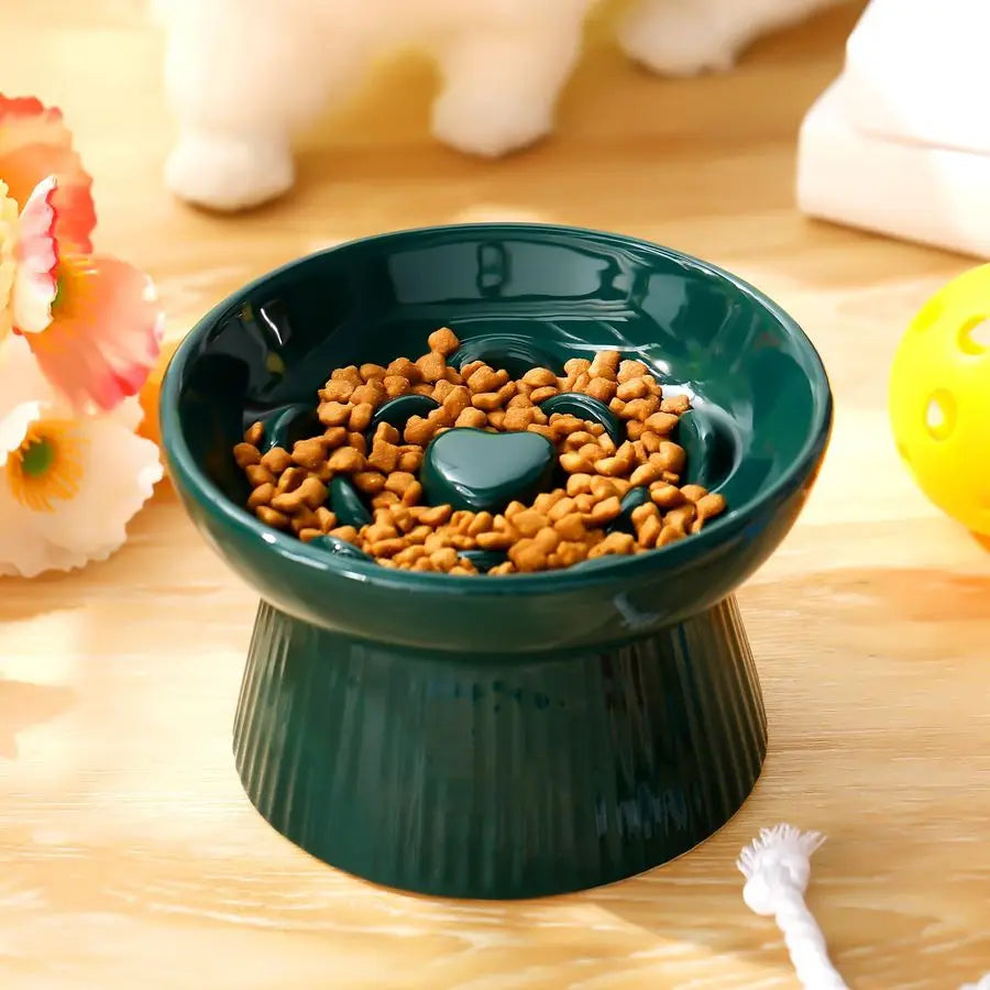 2 Pcs Raised Cat Slow Feeder Bowl Ceramic Elevated Cat Dog Food Bowl 