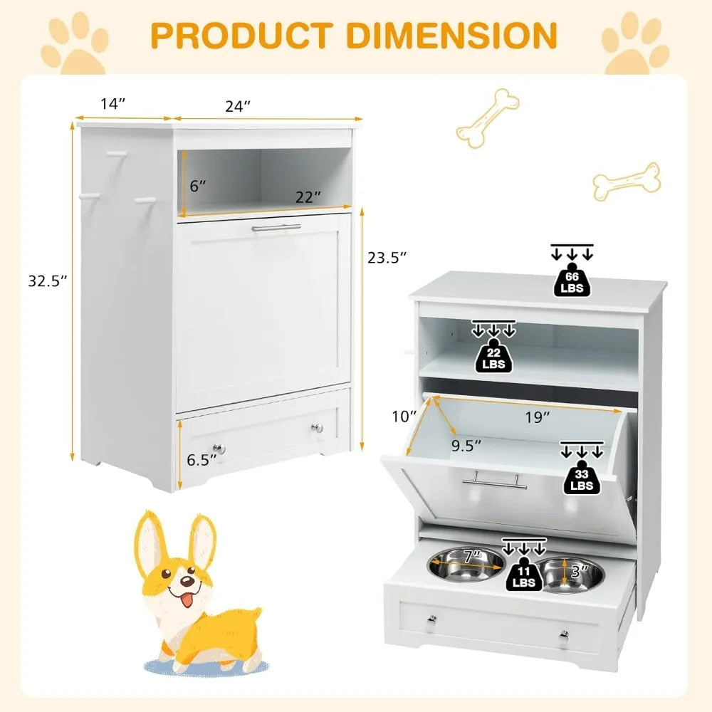 Pet Feeder Station, Dog Food Storage Container with Double 