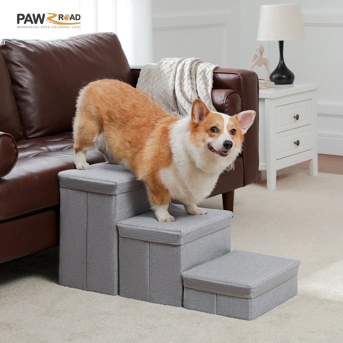 Foldable 3-Tier Dog Stairs with Storage for Easy Access
