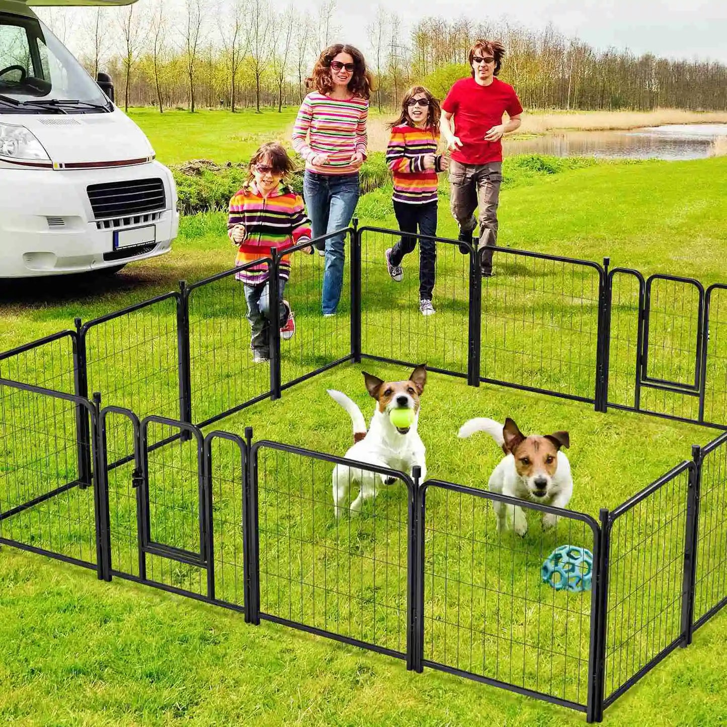 16 Panels 24 Inch Pet Exercise Playpen with Sound Reduction Cover and 2 Clip Metal Dog Puppy Playpen for Indoor and Outdoor Use