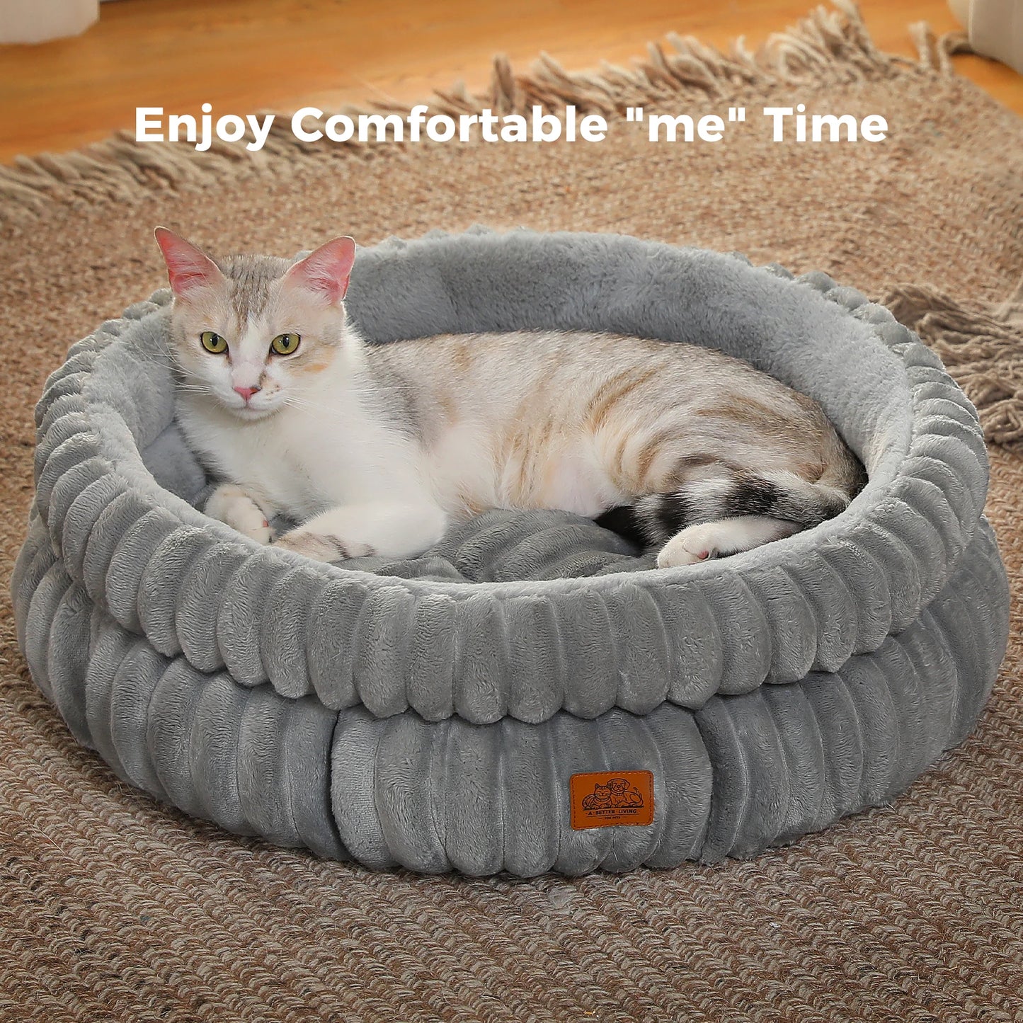Cozy Cat Bed With Anti Slip Bottom Fluffy Cushion For Indoor Pets Removable Cover Available In Grey And Brown