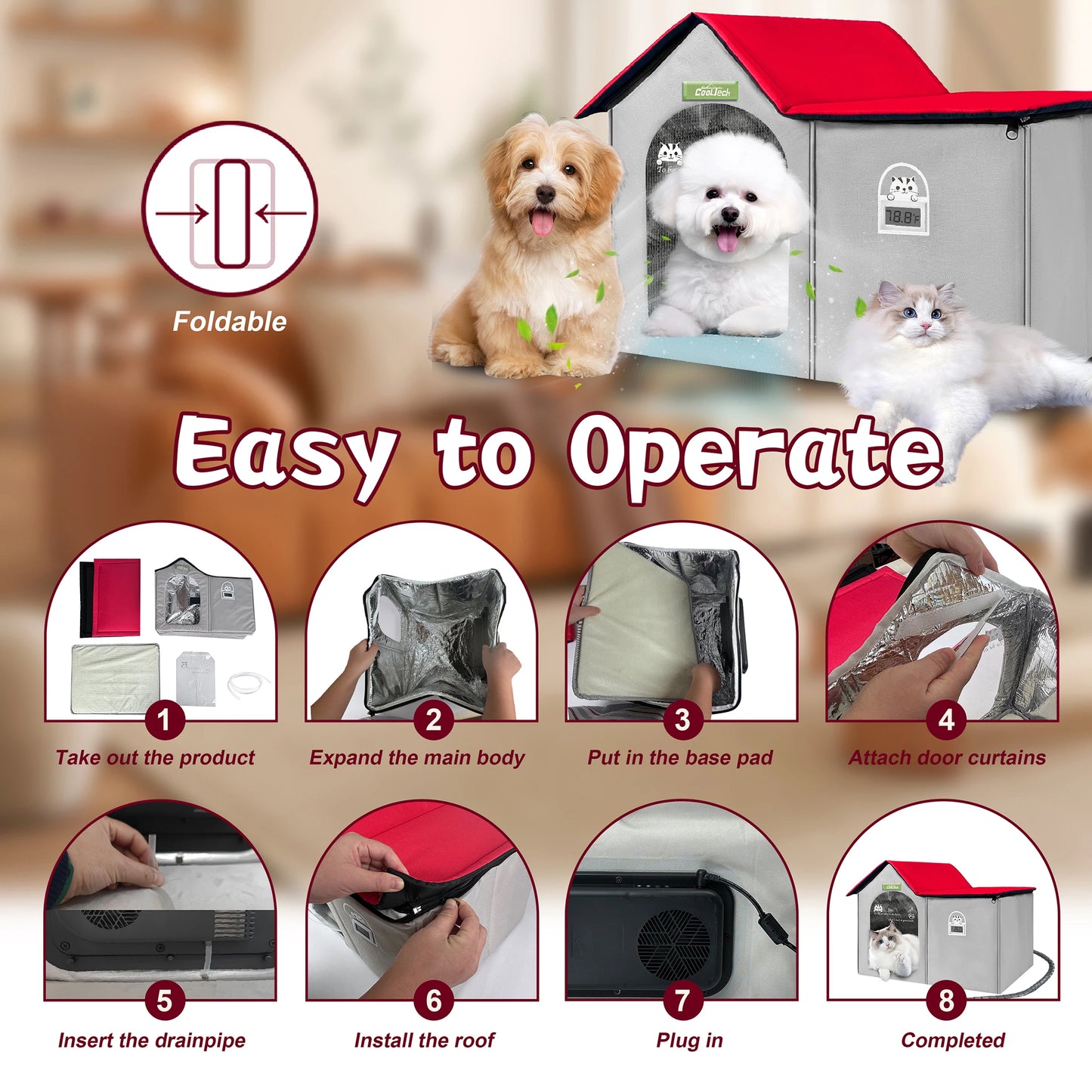 Smart Pet AC House - Auto Climate Control Cabin for Dogs Cats | Energy Efficient Quiet，Scratch-Proof Design