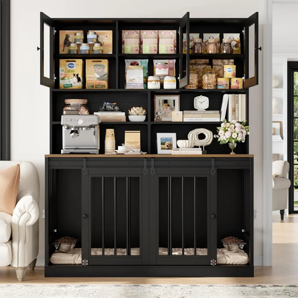 Dog Crate Furniture for Pets with Divider and Four Doors