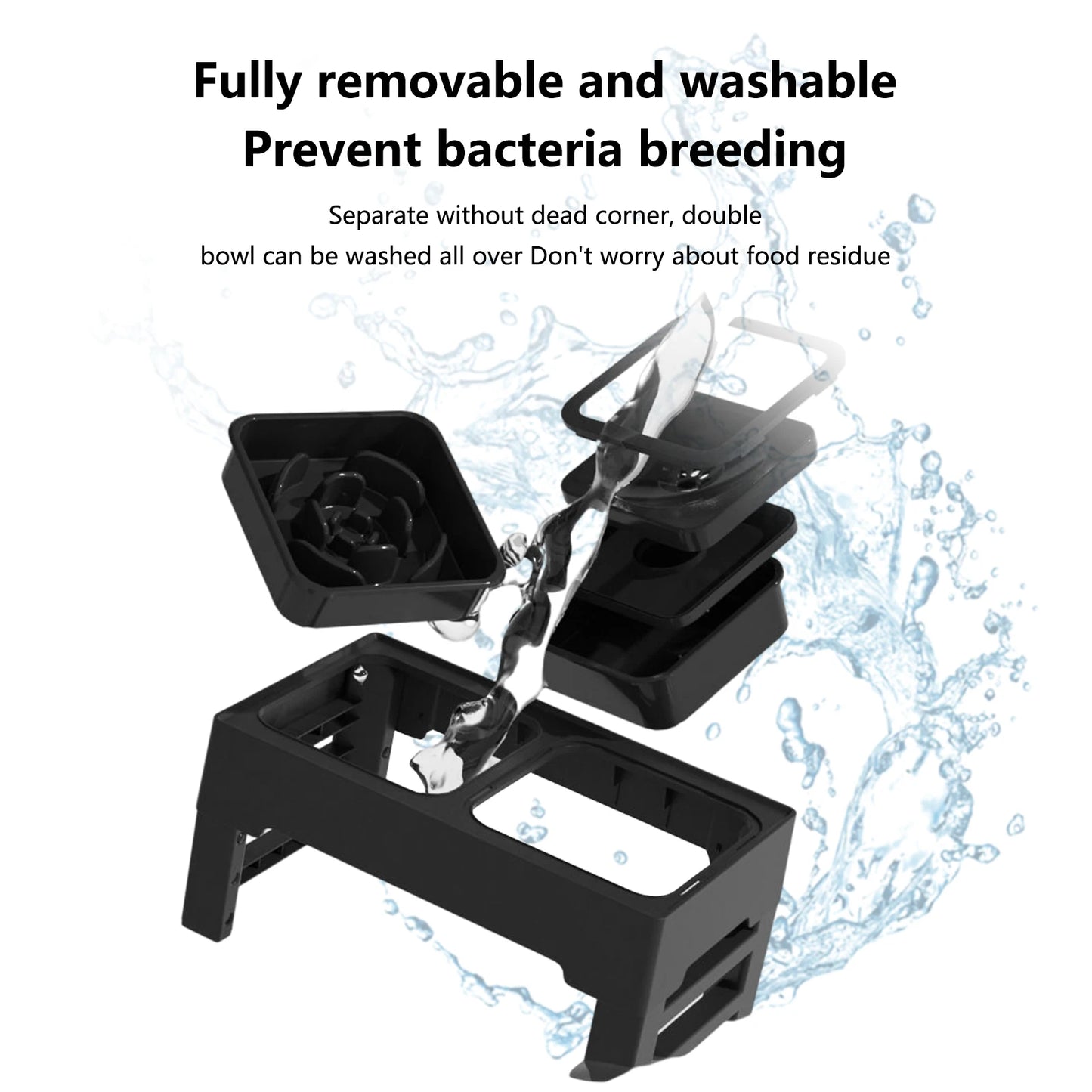 3 In 1 Pet Dog Stainless Steel Slow Feed Drinking Water Bowl Adjustable Height Large Pet Slow Food Bowl