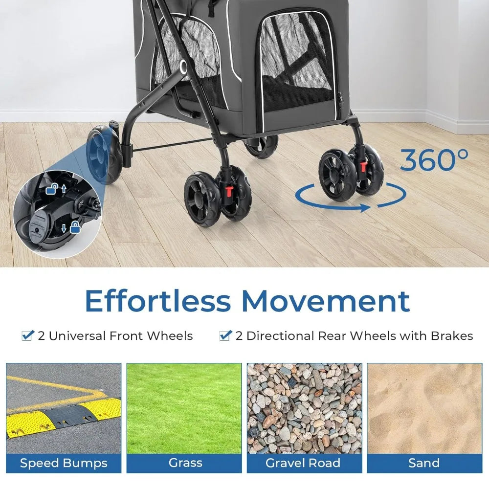 Double Dog Stroller for 2 Dogs Detachable Carriers