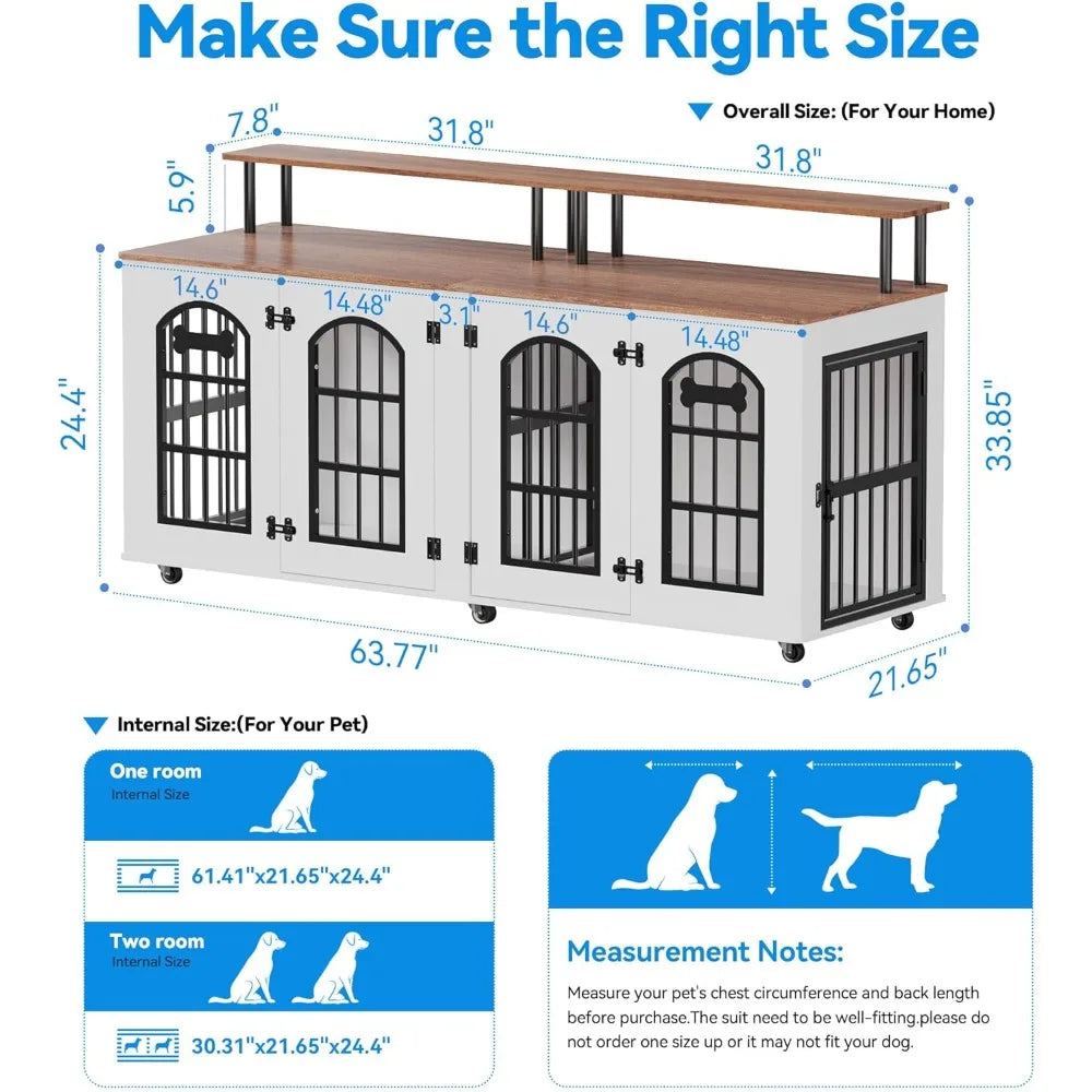 Double Dog Crate Furniture For Two Dogs Indoor Wooden Kennel