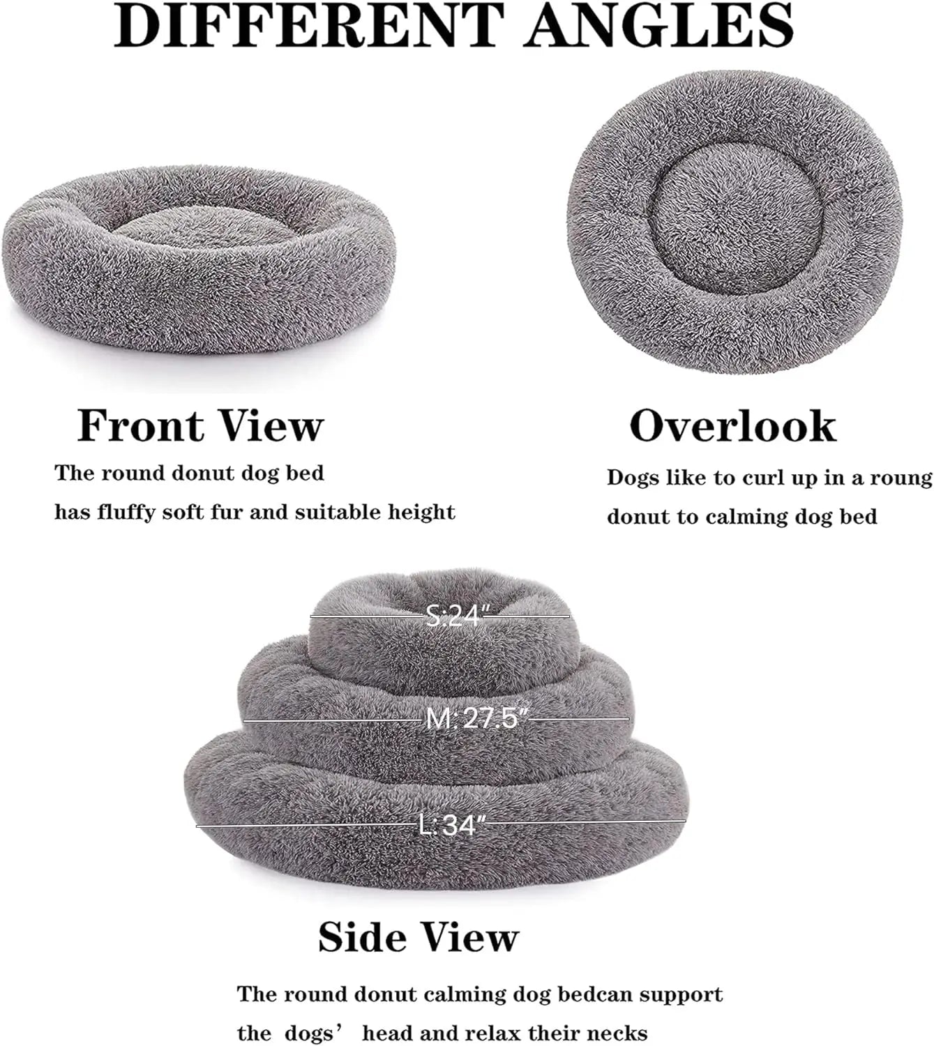 Dog Beds For Large Dogs Calming Donut Dog Bed Round Fluffy Plush Pet Bed 34 Inch For Dogs Up To 80 Pounds