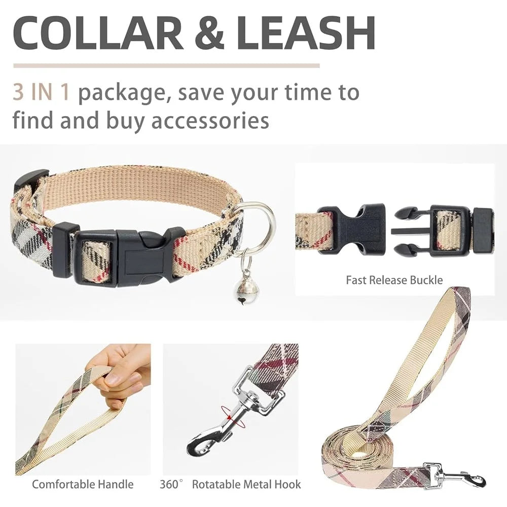 Adjustable No Pull Dog Harness Collar Leash Set Breathable Soft Pet Gear for Small Medium Dogs and Cats