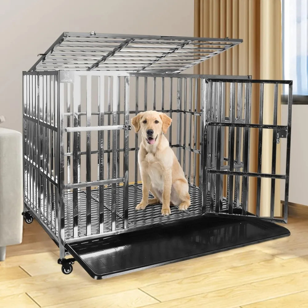 Stackable Stainless Steel Dog Crate With Locking Wheels