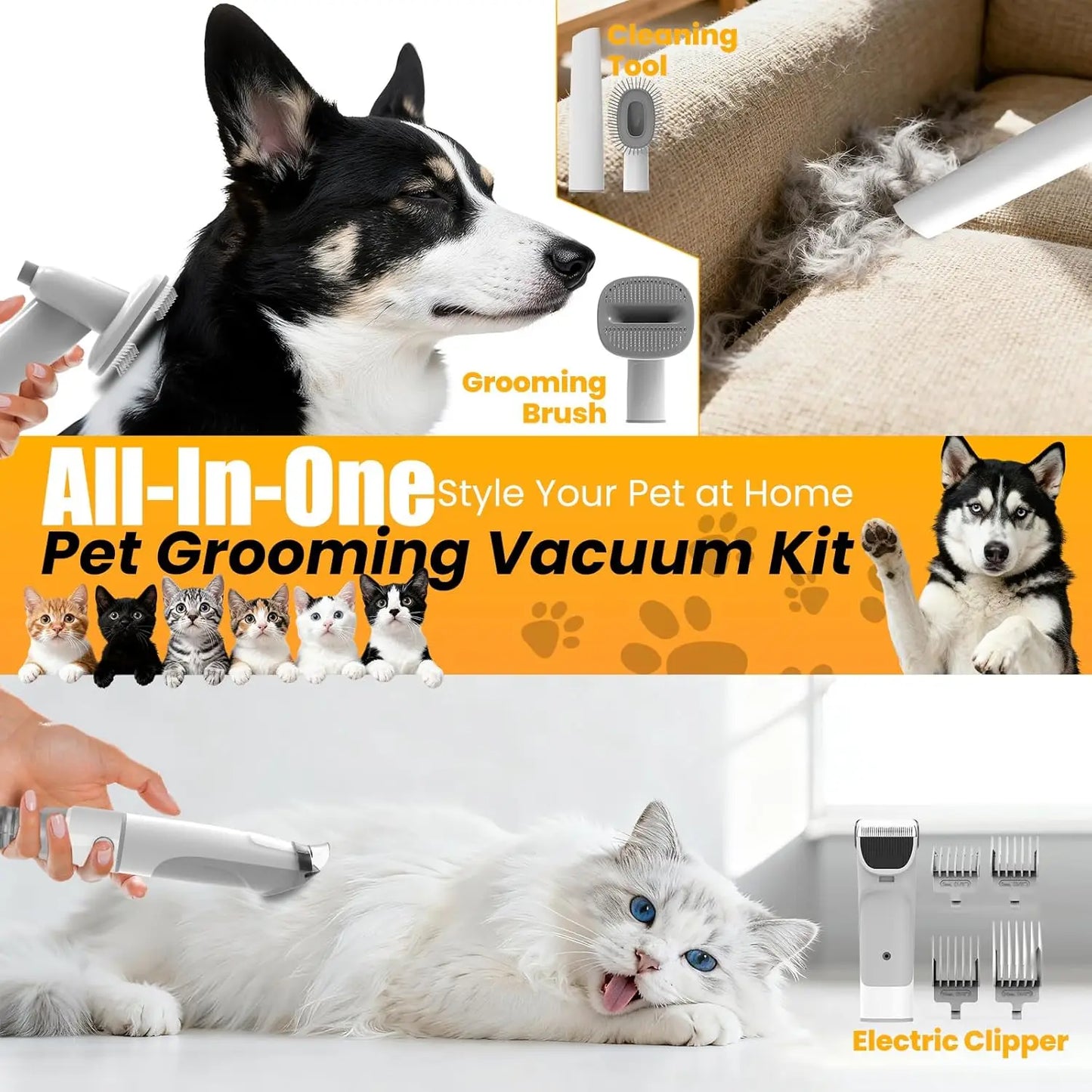 All-in-One Pet Grooming Vacuum with Hair Clipper 