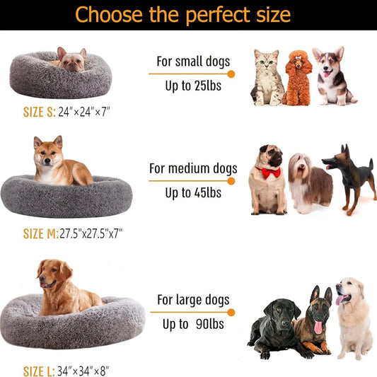 Dog Beds For Large Dogs Calming Donut Dog Bed Round Fluffy Plush Pet Bed 34 Inch For Dogs Up To 80 Pounds