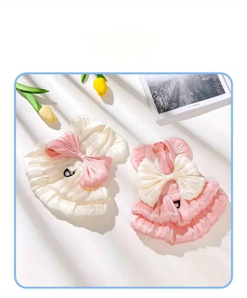Cotton Flower Pattern Summer Dog Dress With Bow Knot