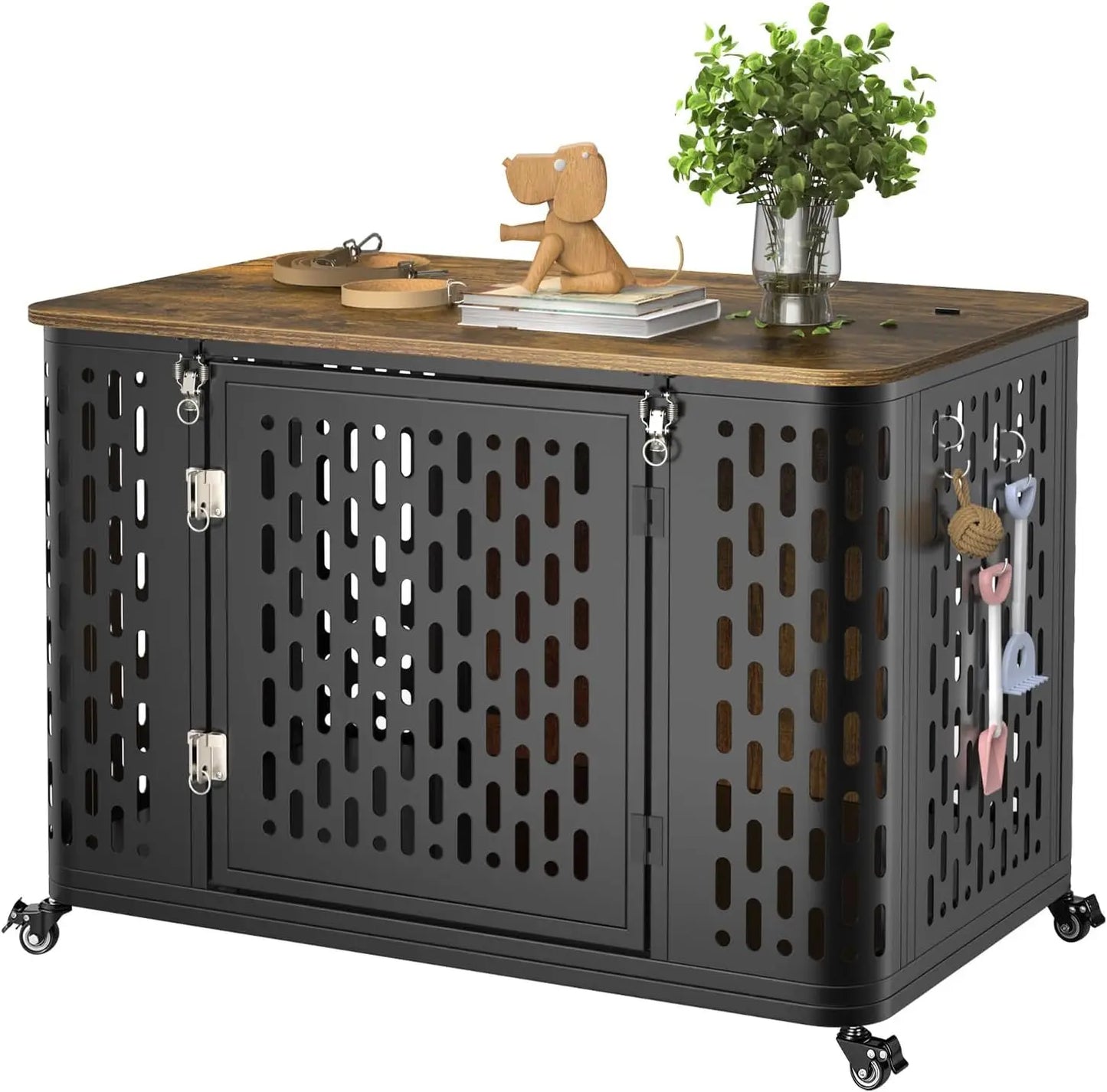 Heavy Duty Dog Crate With Cushion And Wheels For Anxiety